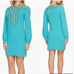 Trina Turk Women dress Size 8 Kapono Long Sleeve Embellished Classic Crepe NWT